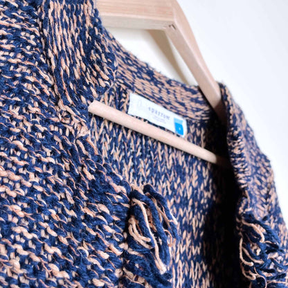 sparrow linen-blend fringe knit cardi - size small