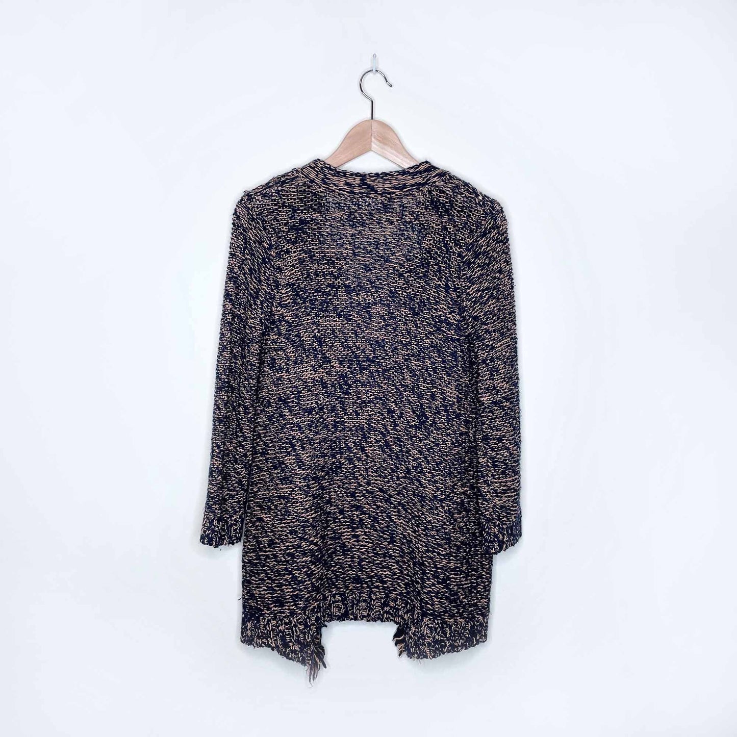 sparrow linen-blend fringe knit cardi - size small