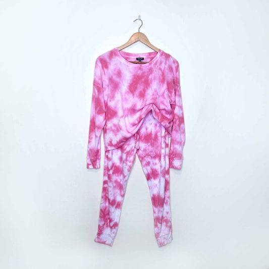 splendid pink tie-dye waffle jogger set - size sm/large