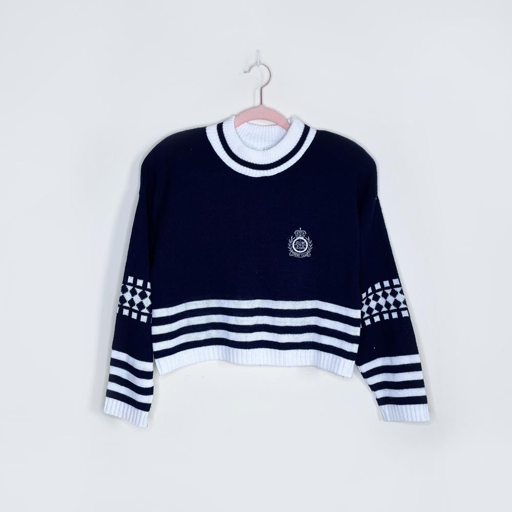 vintage st barts blue nautical cropped sweater - size large