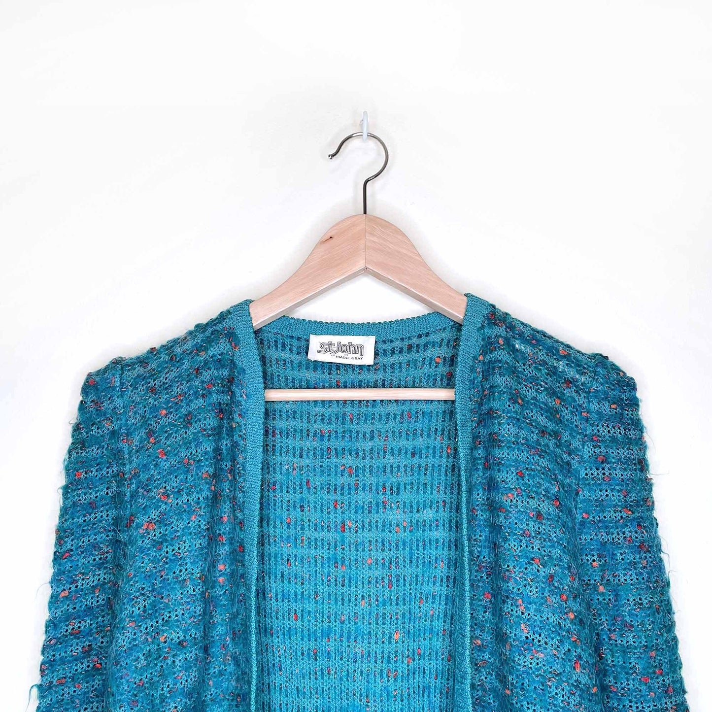 vintage st john by marie gray wool-mohair cardigan with power shoulder - size small