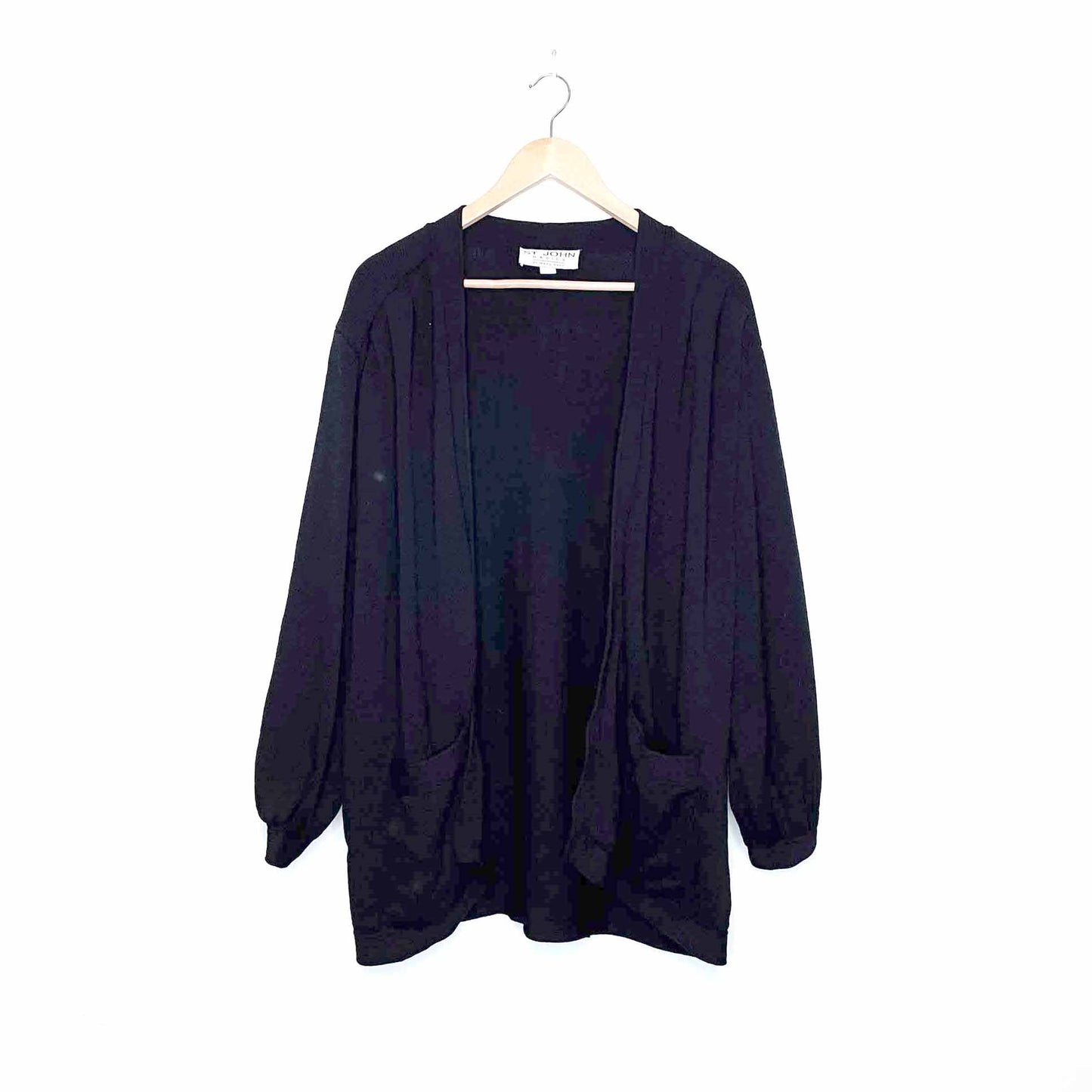 st john wool open cardigan with ruched shoulders - size large