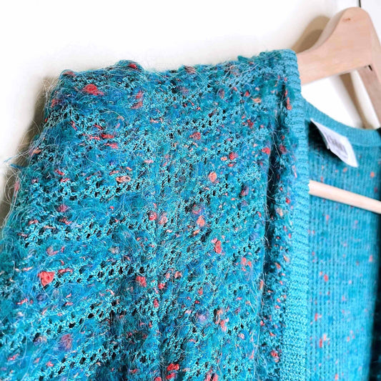 vintage st john by marie gray wool-mohair cardigan with power shoulder - size small