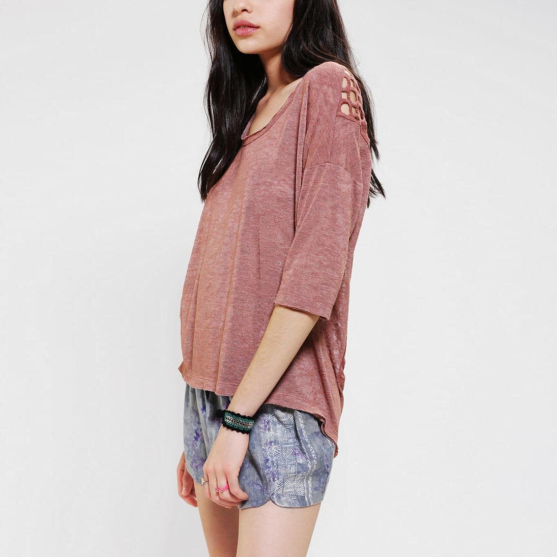 Staring at Stars crochet back linen tee - size Small