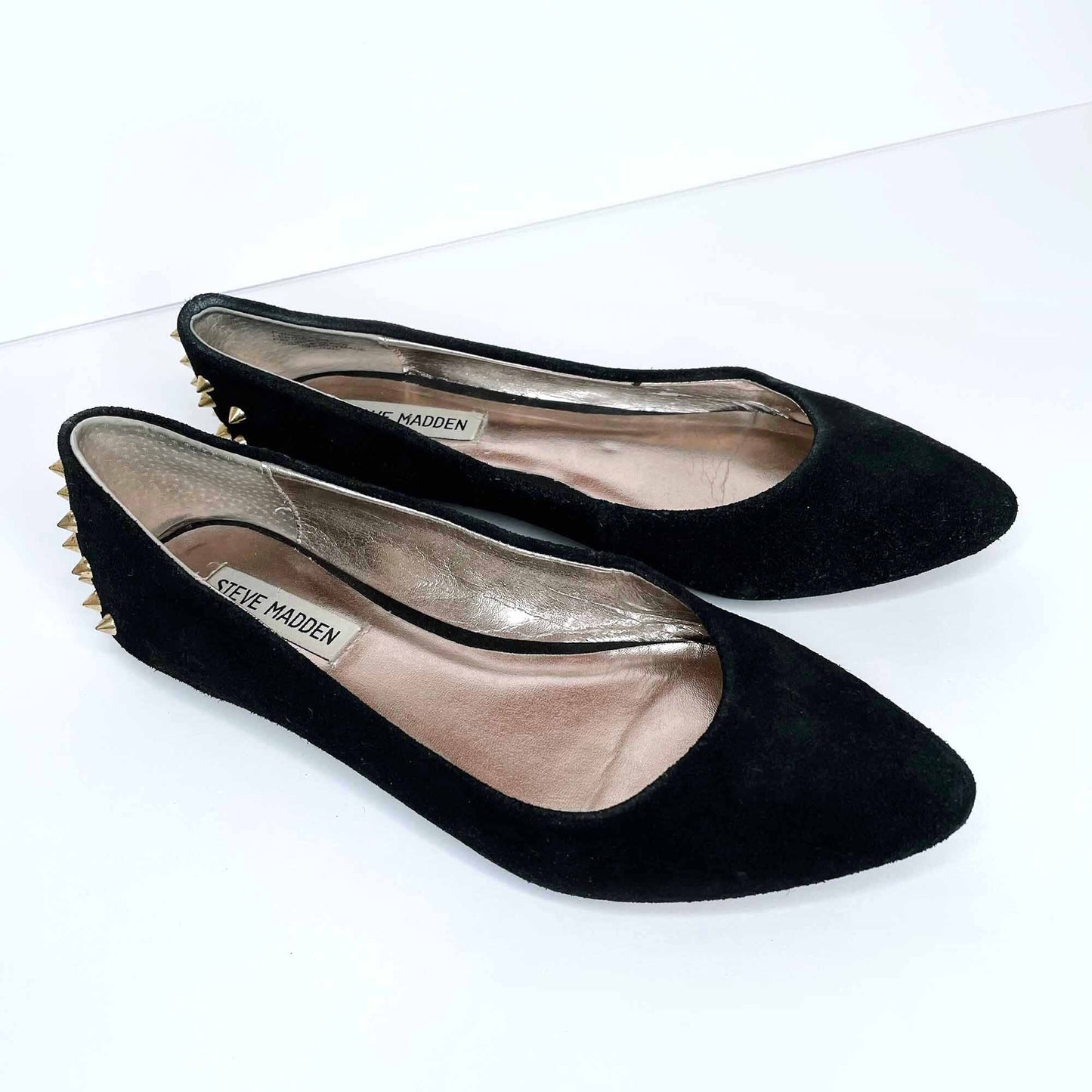 steve madden p-inklet suede studded heel flats - size 8