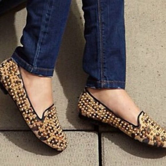 Steve Madden spiked leopard leather flats - size 10