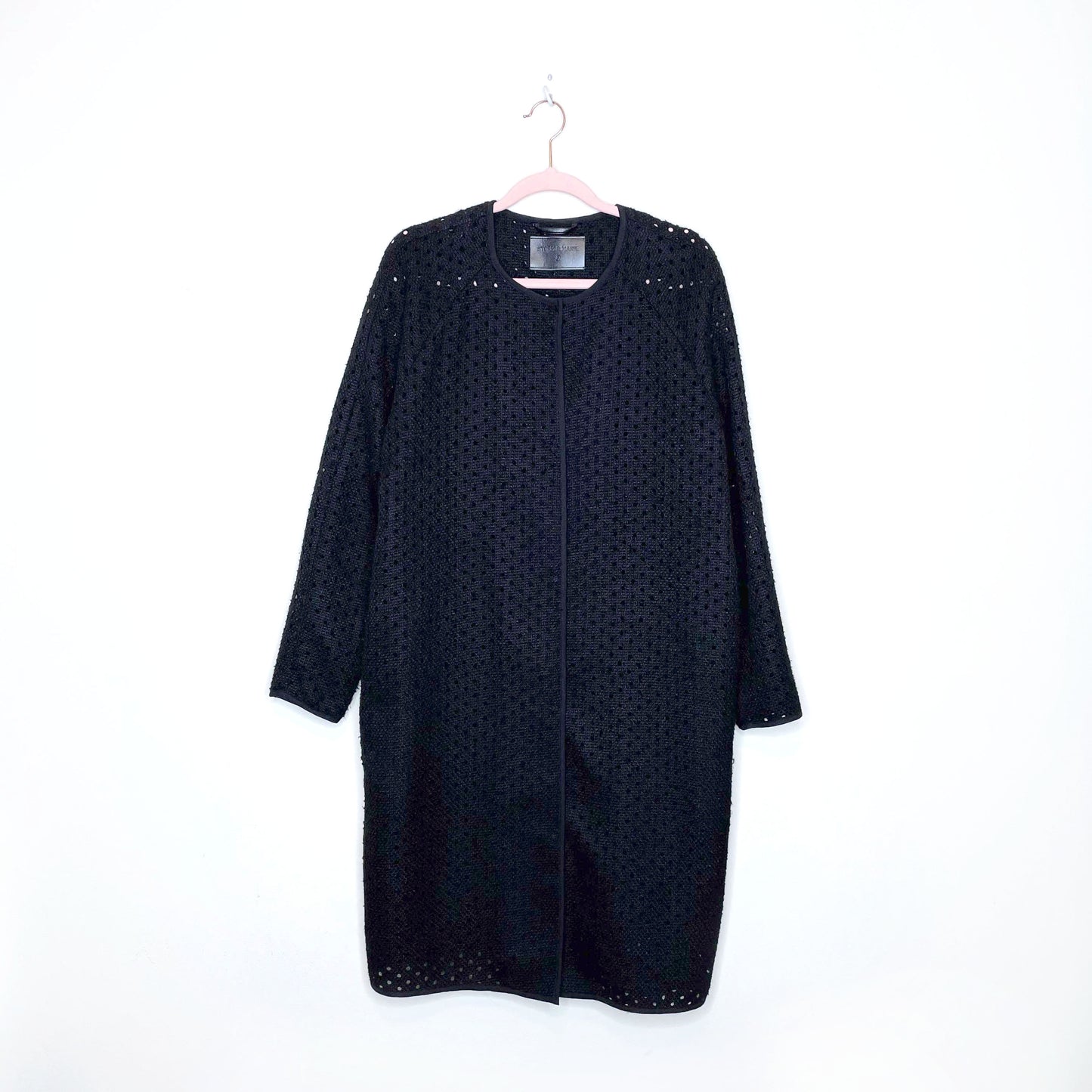 storm & marie black perforated long jacket - size 38