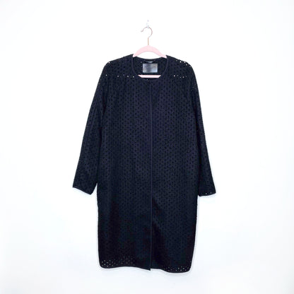 storm & marie black perforated long jacket - size 38