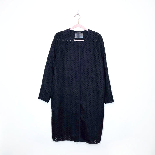 storm & marie black perforated long jacket - size 38