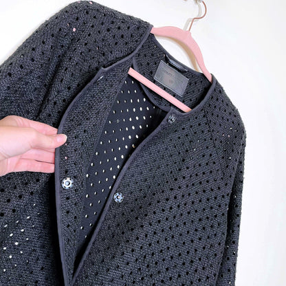 storm & marie black perforated long jacket - size 38