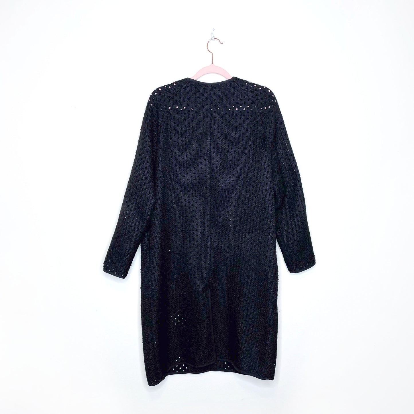 storm & marie black perforated long jacket - size 38