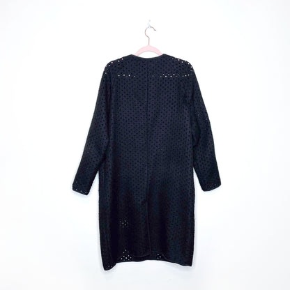 storm & marie black perforated long jacket - size 38
