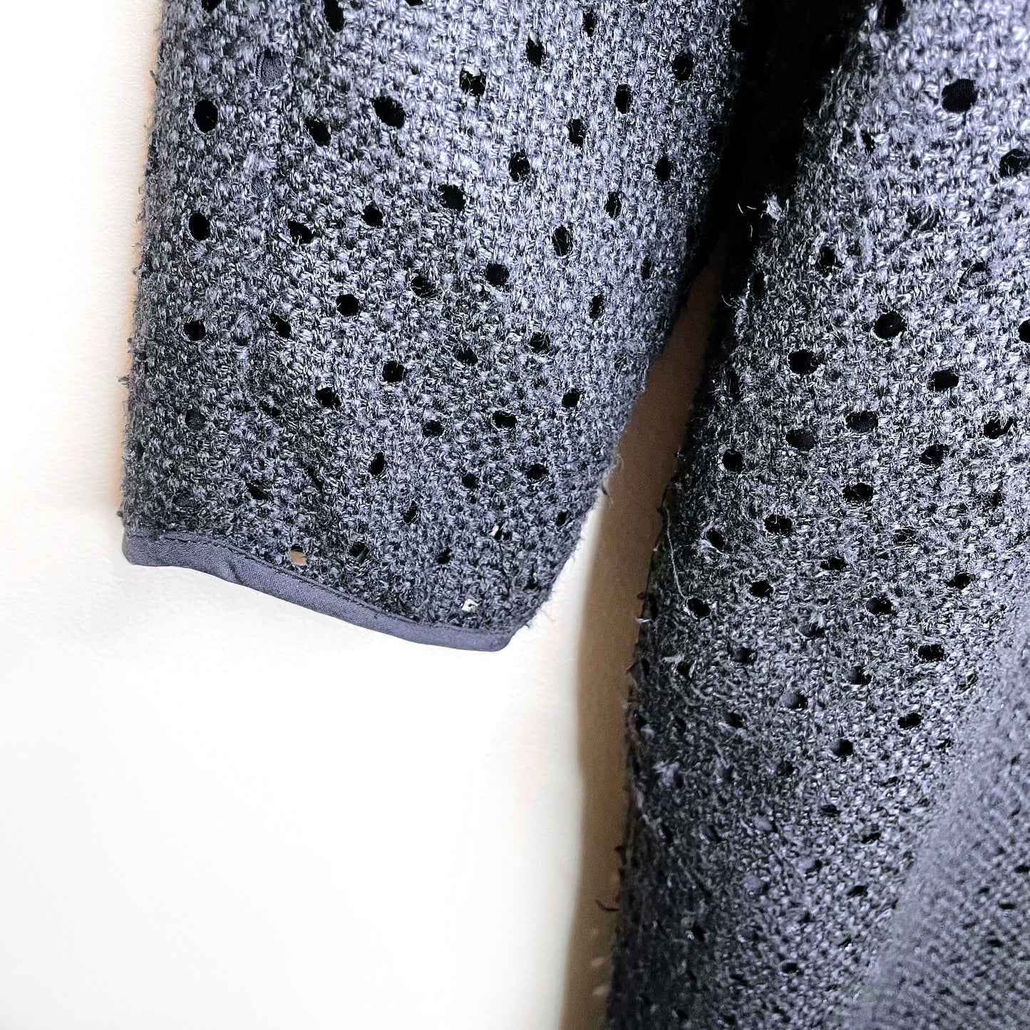 storm & marie black perforated long jacket - size 38