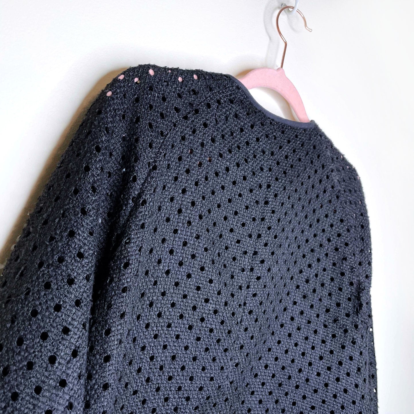 storm & marie black perforated long jacket - size 38