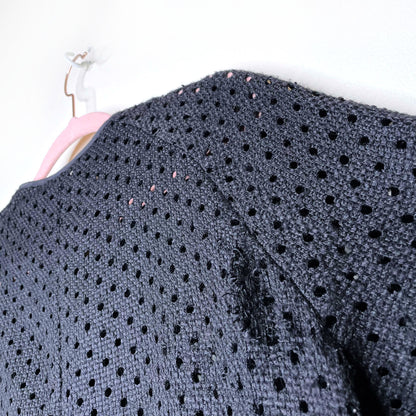 storm & marie black perforated long jacket - size 38