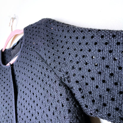 storm & marie black perforated long jacket - size 38