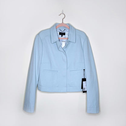 nwt strenesse light blue short snap button jacket - size 44