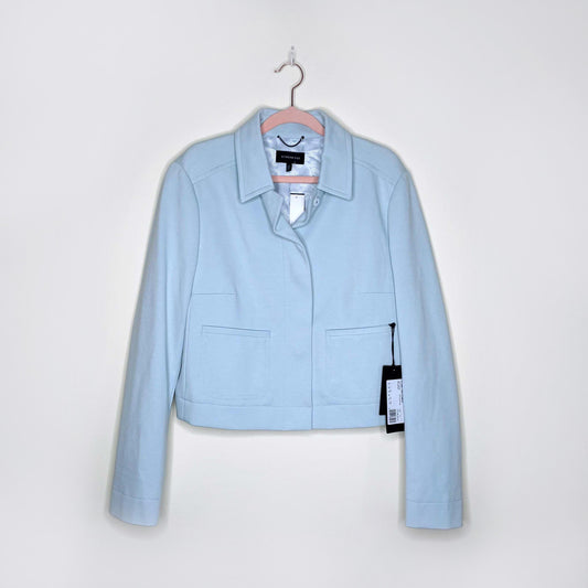 nwt strenesse light blue short snap button jacket - size 44