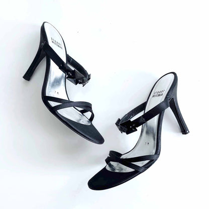 stuart weitzman black strappy satin pumps with jewels - size 7