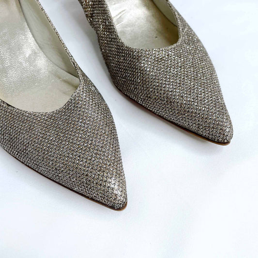 stuart weitzman poco platinum sparkly kitten heels - size 7
