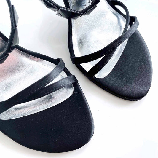 stuart weitzman black strappy satin pumps with jewels - size 7