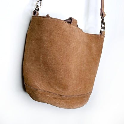 indi + cold suede crossbody bag with wood handles