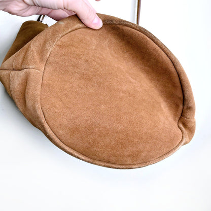 indi + cold suede crossbody bag with wood handles