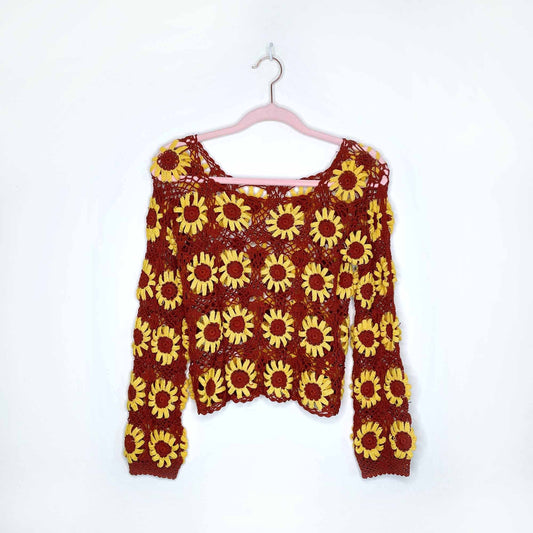 vintage boho crochet sunflower top beach cover up - size xs