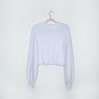 sunday best white fuzzy kitten v-neck cropped sweater - size small