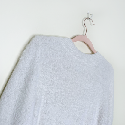 sunday best white fuzzy kitten v-neck cropped sweater - size small