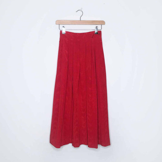vintage susan bristol red pleated midi skirt - size 4