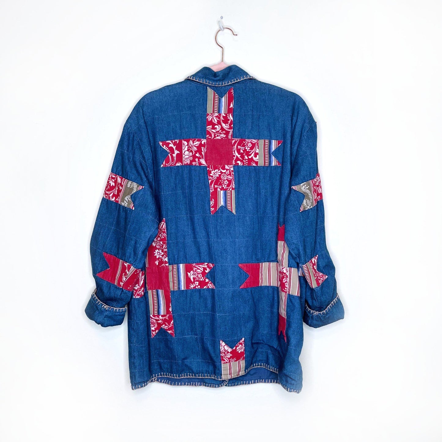 vintage susan bristol denim quilt jacket - size medium