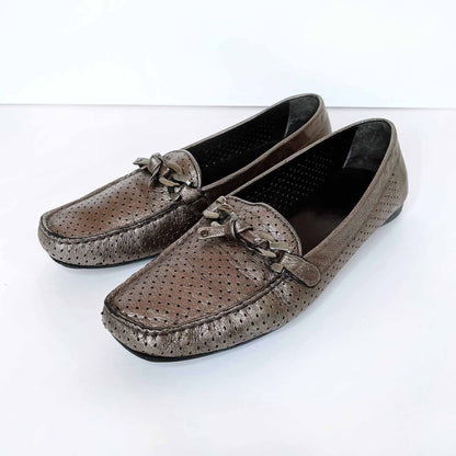 stuart weitzman bronzed leather perforated driving loafer - size 8
