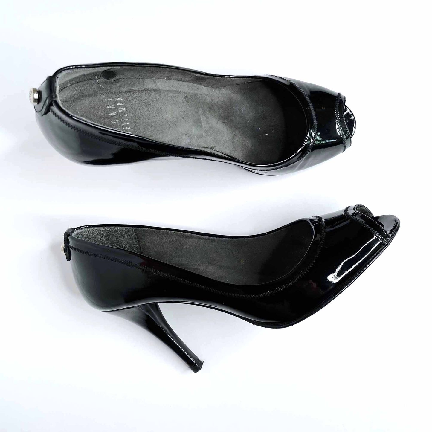 stuart weitzman black patent leather peep toe pumps - size 6.5