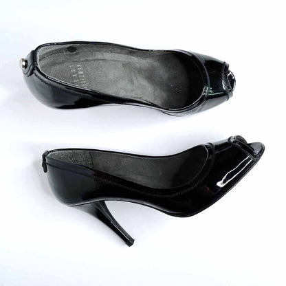 stuart weitzman black patent leather peep toe pumps - size 6.5