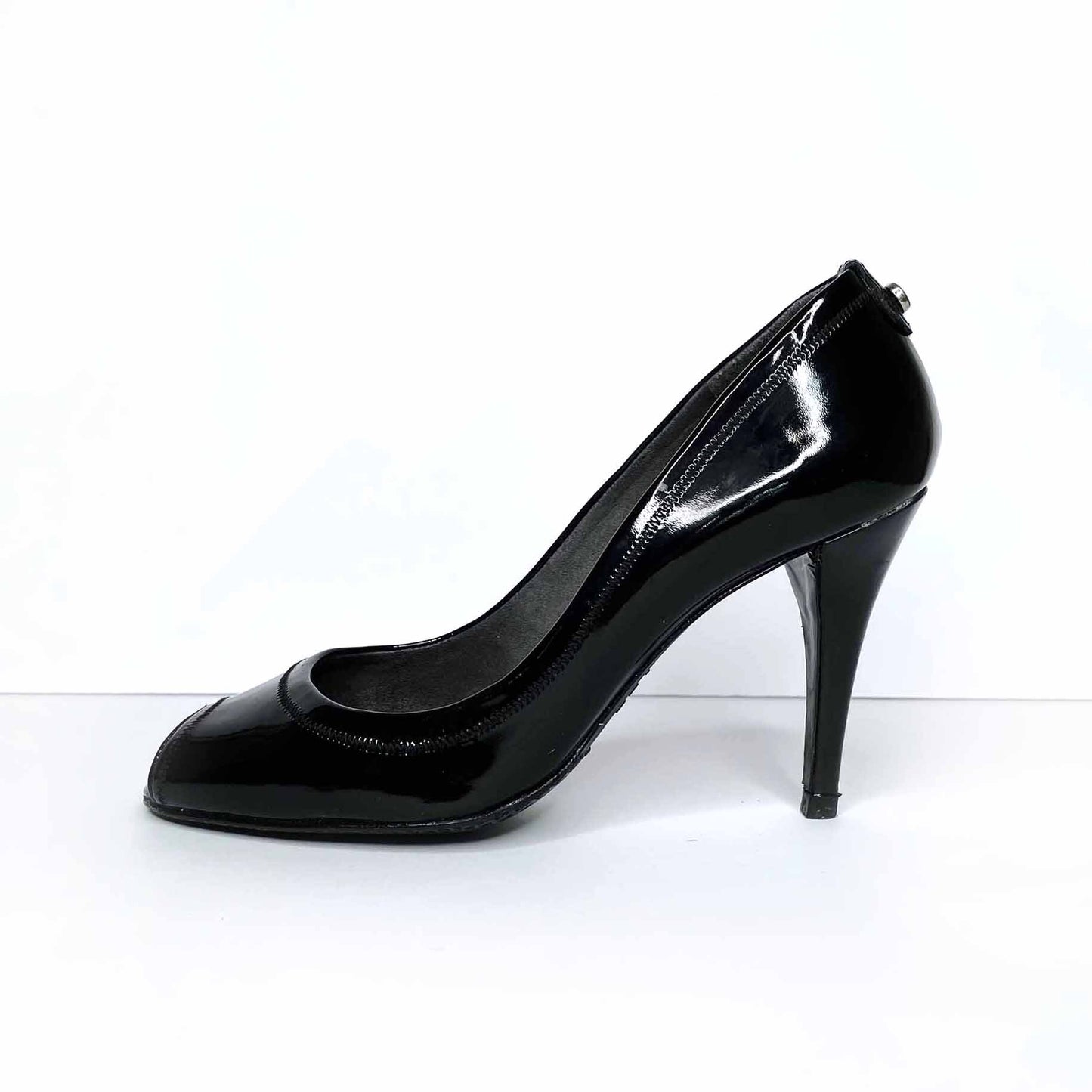 stuart weitzman black patent leather peep toe pumps - size 6.5