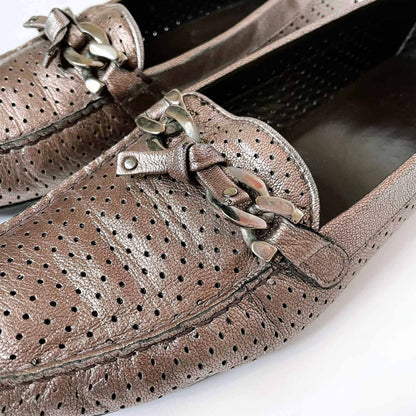stuart weitzman bronzed leather perforated driving loafer - size 8