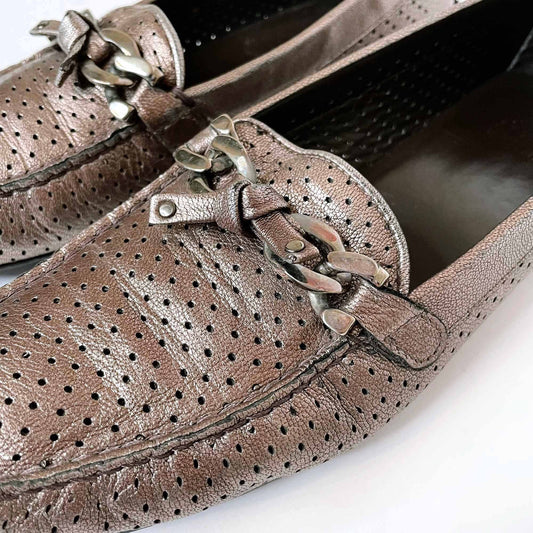 stuart weitzman bronzed leather perforated driving loafer - size 8
