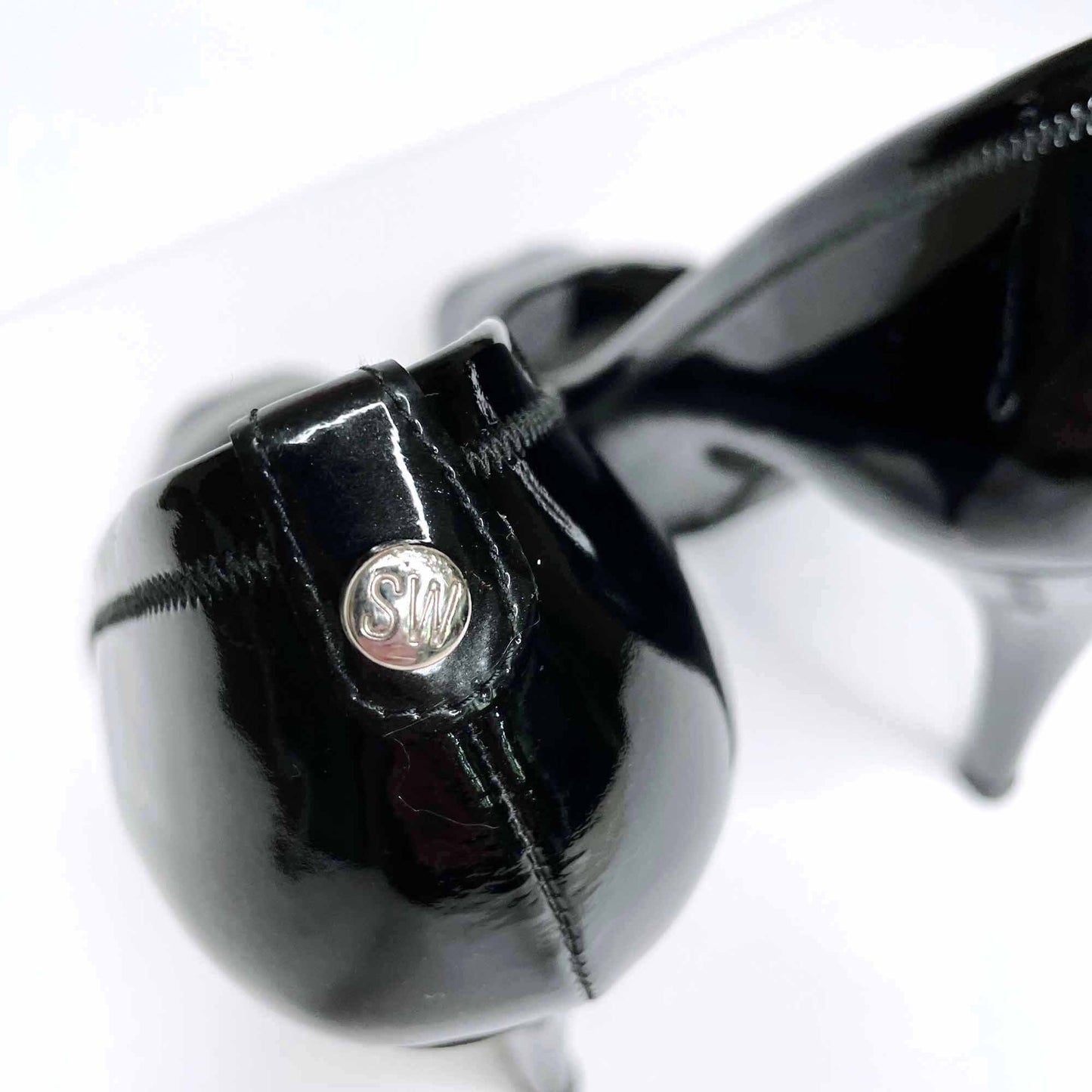stuart weitzman black patent leather peep toe pumps - size 6.5