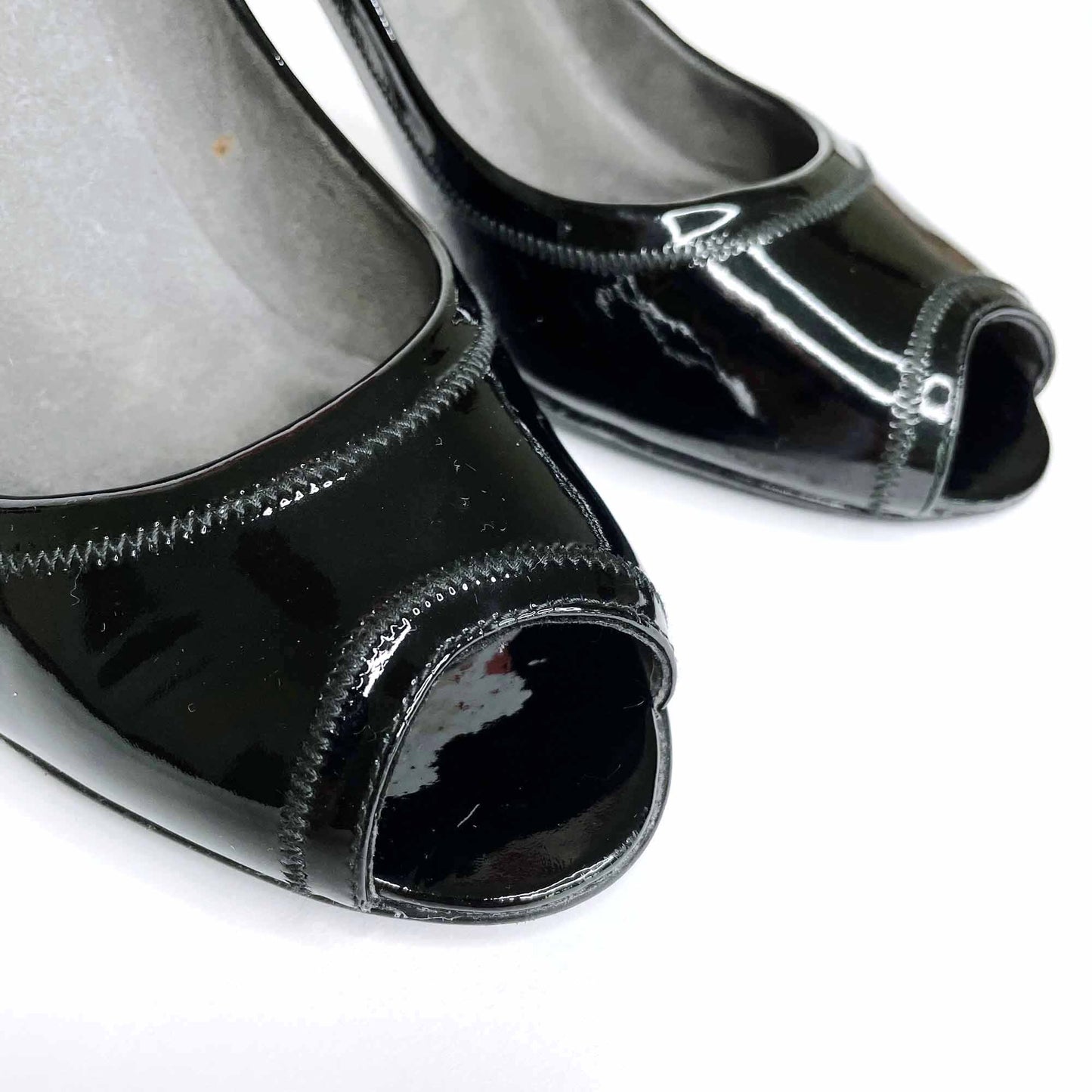 stuart weitzman black patent leather peep toe pumps - size 6.5