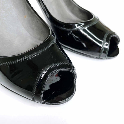 stuart weitzman black patent leather peep toe pumps - size 6.5