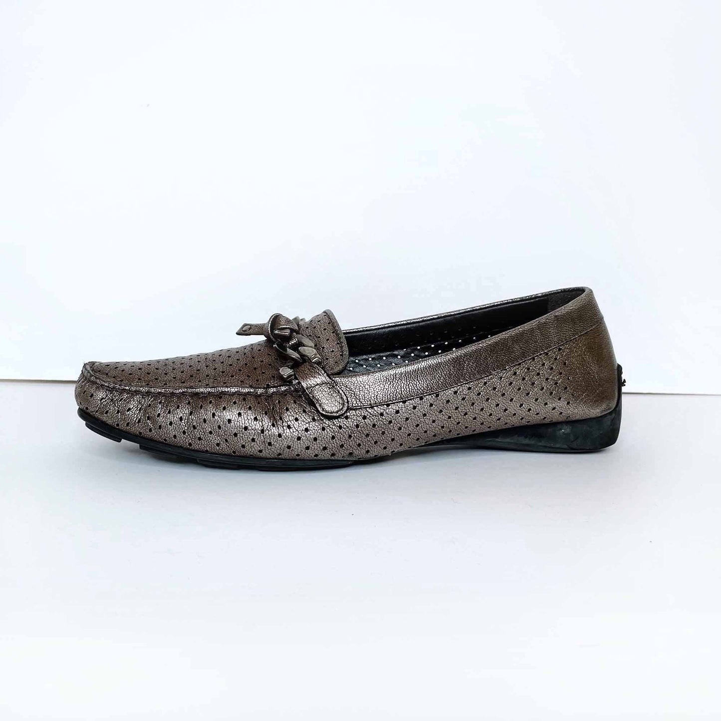 stuart weitzman bronzed leather perforated driving loafer - size 8