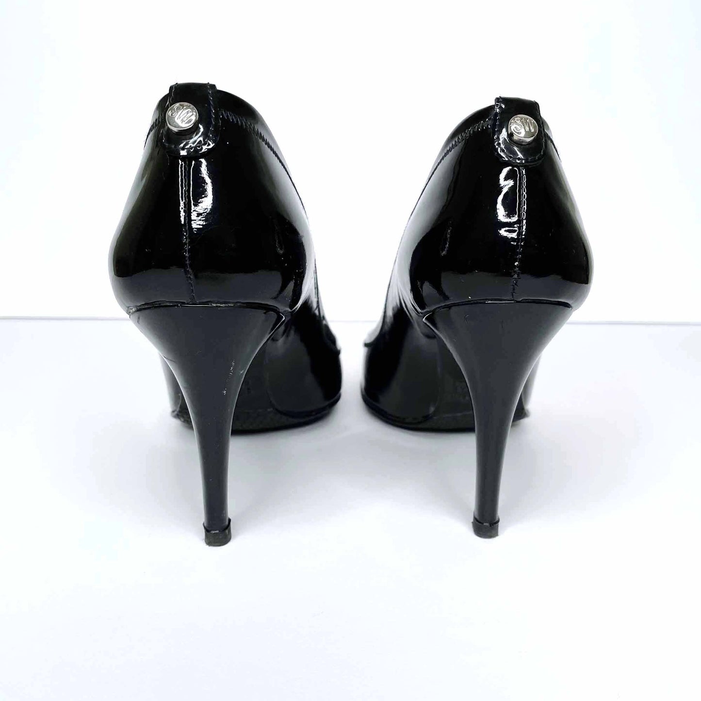 stuart weitzman black patent leather peep toe pumps - size 6.5