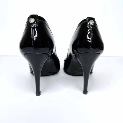 stuart weitzman black patent leather peep toe pumps - size 6.5