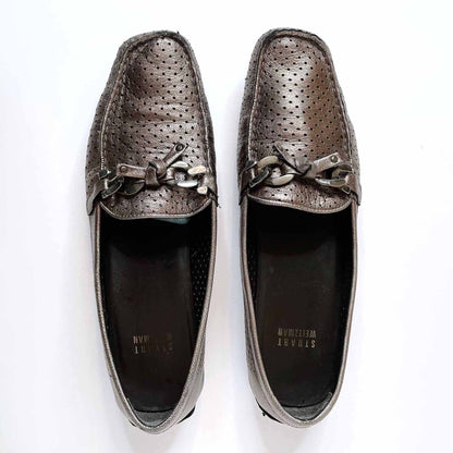 stuart weitzman bronzed leather perforated driving loafer - size 8
