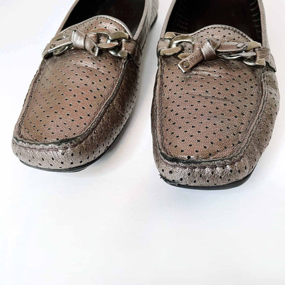 stuart weitzman bronzed leather perforated driving loafer - size 8