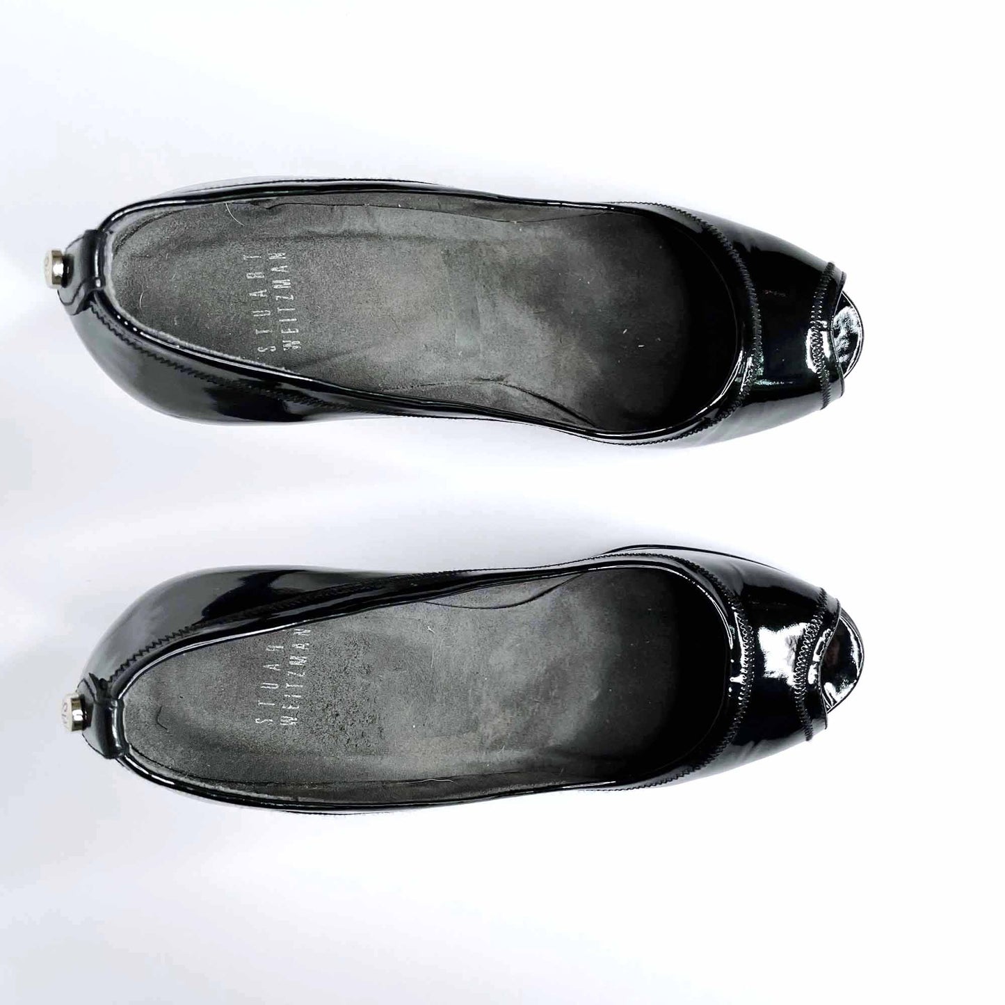 stuart weitzman black patent leather peep toe pumps - size 6.5