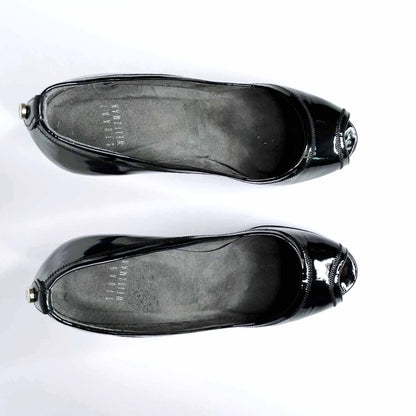 stuart weitzman black patent leather peep toe pumps - size 6.5