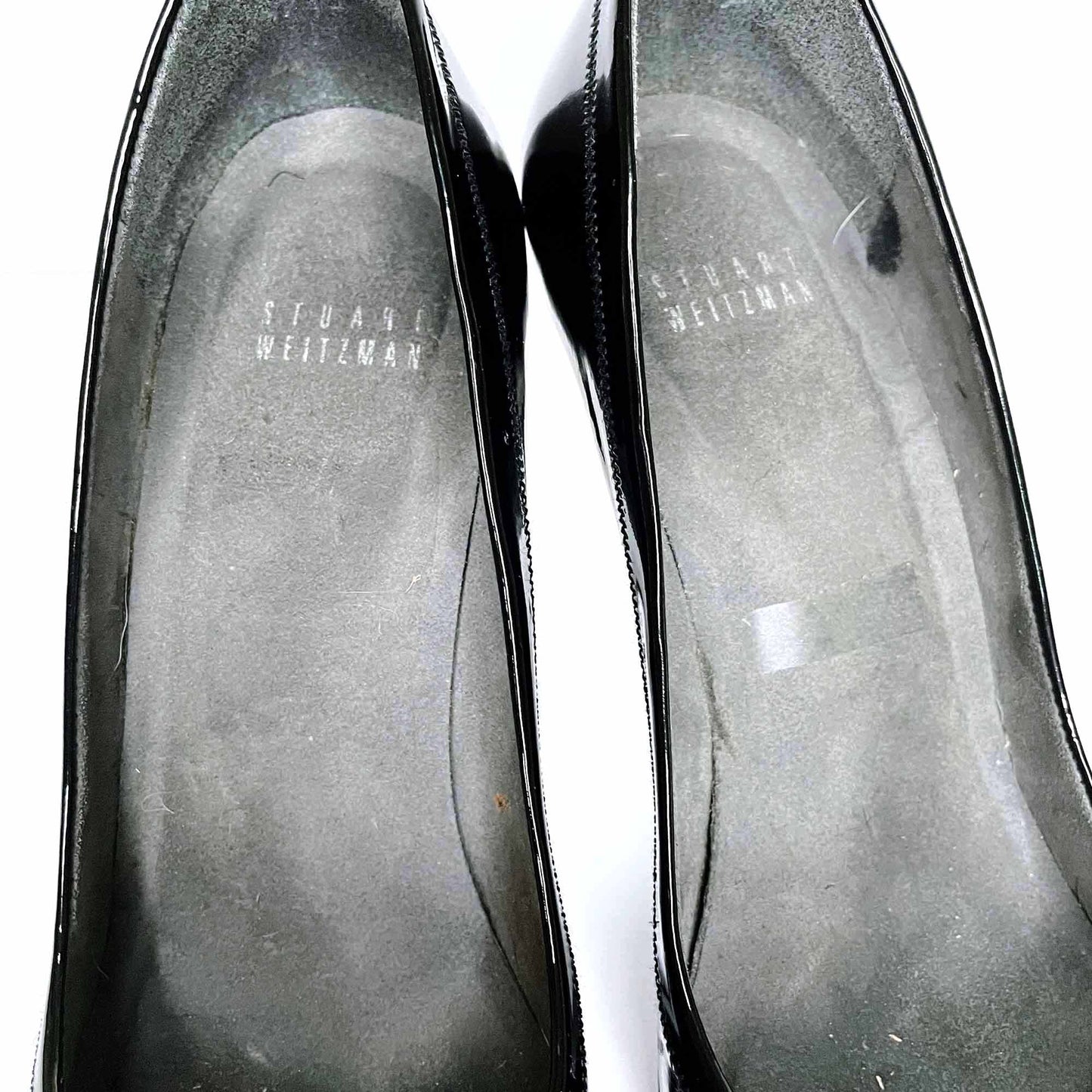 stuart weitzman black patent leather peep toe pumps - size 6.5