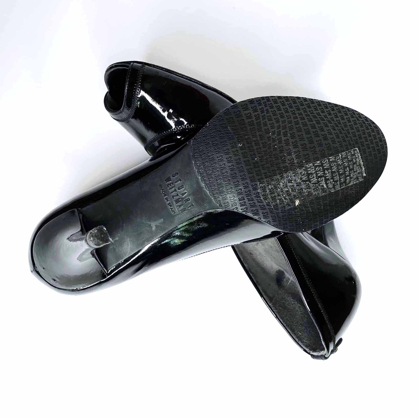 stuart weitzman black patent leather peep toe pumps - size 6.5